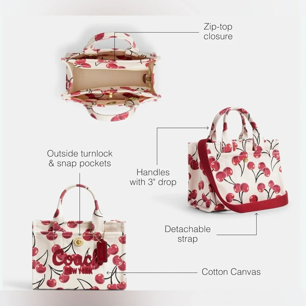 Coach Cargo Tote Bag 20 - Cherry Print - Picture 9 of 11